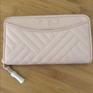 New Tory Burch pink zip around wallet